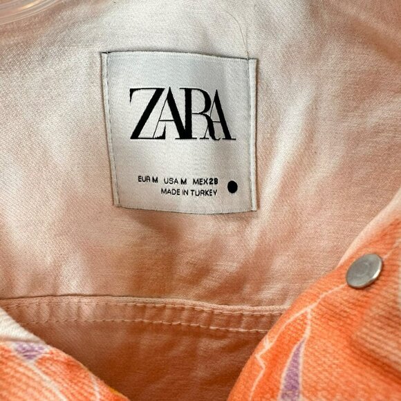 ZARA Colourful Peach Purple Printed Denim Button Up Dress Size Medium - Picture 10 of 13